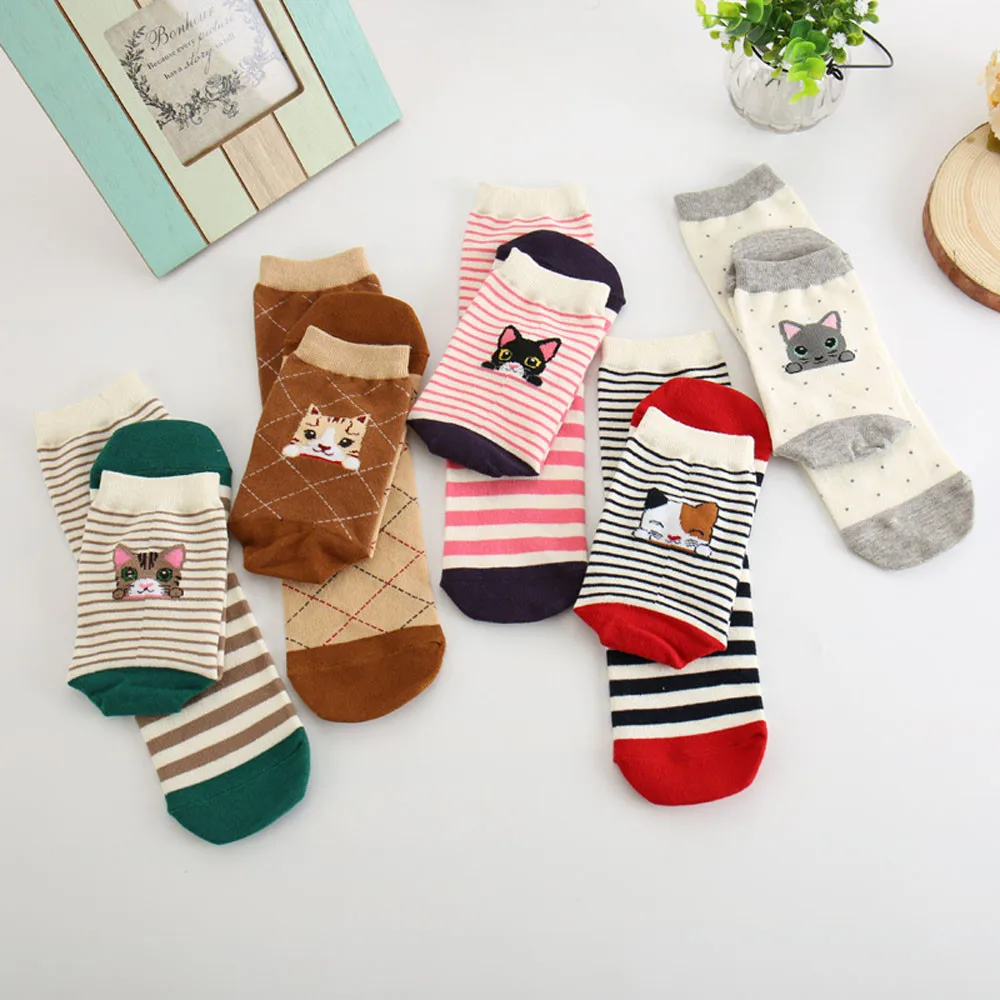 5PCS Women Students Funny Socks Cute Cartoon Fun Funky Striped Warm Ladies Sock lovely fashion socks women cotton casual a529 | Детская