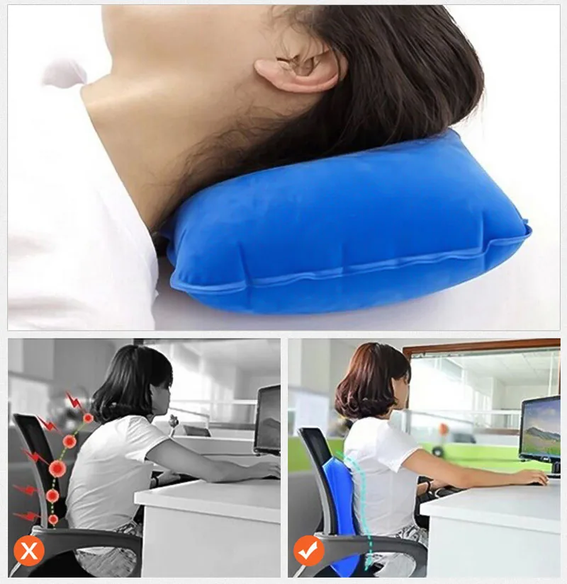 Portable Pillow Travel Air Cushion Inflatable Double Sided Flocking Cushion Camp Beach Car Plane Hotel Head Rest Bed Sleep