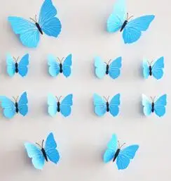 blue 2 12 шт. ПВХ 3d бабочка домашний декор маленькая Европа милые цветные настенные наклейки красные Переводные картинки с бабочками украшения - Цвет: blue 2