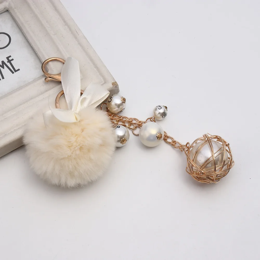 Doreen Box Plush Keychain &amp Keyring Lobster Pom Ball Gold Color White Blue Bowknot Imitation Pearl 20.5cm(8 1/8&quot) 1 Piece | Украшения