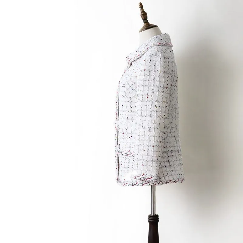 Женские твидовые куртки с отложным воротником высококачественные однотонные