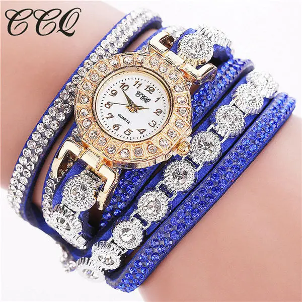 Blue CCQ Для женщин Винтажная, со стразами, кристаллами, браслет Аналоговые кварцевые наручные часы reloj mujer; Новое поступление; ; Лидер продаж# L - Цвет: Blue
