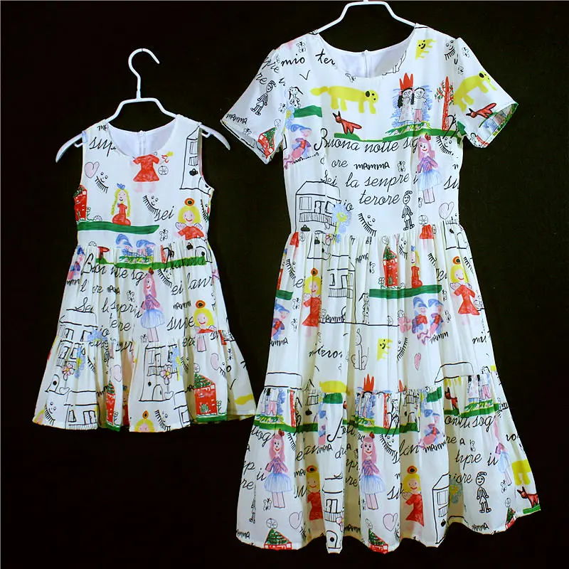 Женское платье принцессы с коротким рукавом и принтом граффити|family matching|daughter