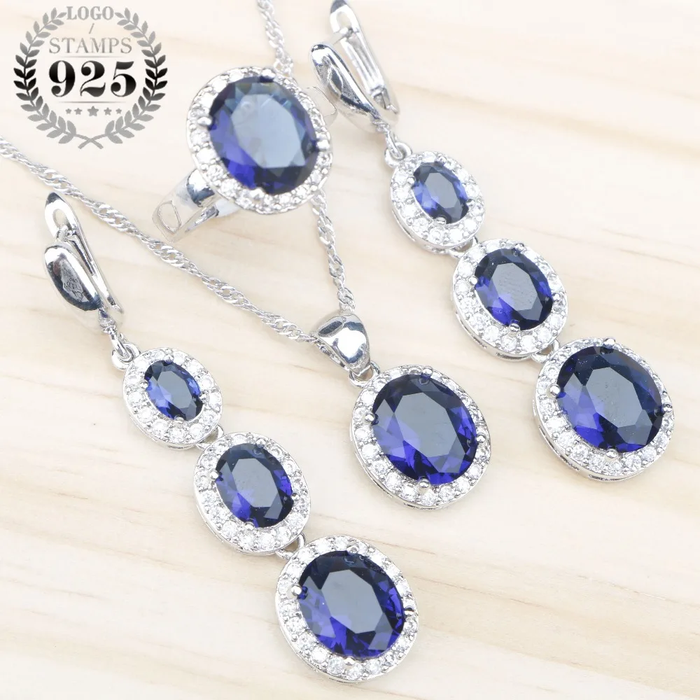 Женский Серебряный набор ювелирных изделий 925 овальный синий кубический