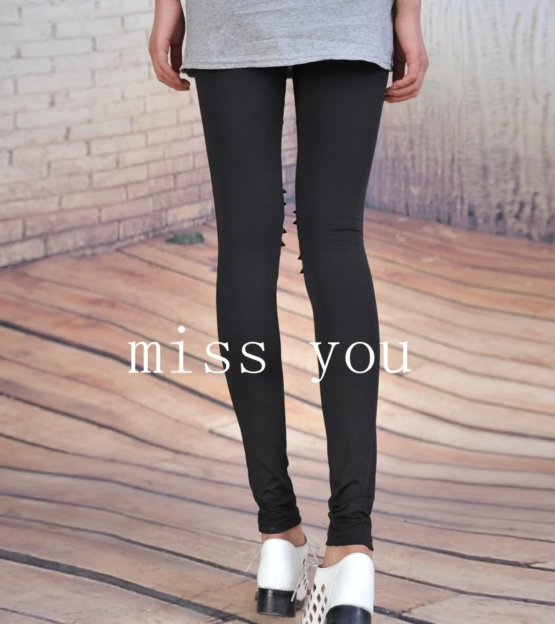 Punk fabric and fake Leather Leggings Women Sexy black patchwork Pants Stretch Gothic pant lady sexy Rivit Leggins Slim capris | Женская