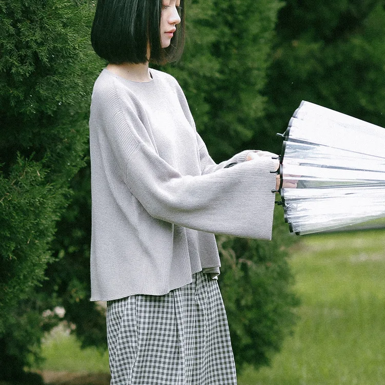 Женский свитер оверсайз однотонный розовый с рукавами-фонариками в Корейском