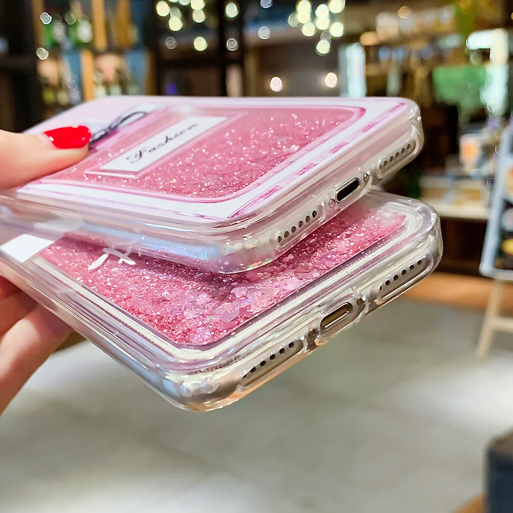Чехол с жидким блеском для iPhone X 8 7 Plus XR XS Max чехол 5 6 6s чехлы флаконом духов зыбучим