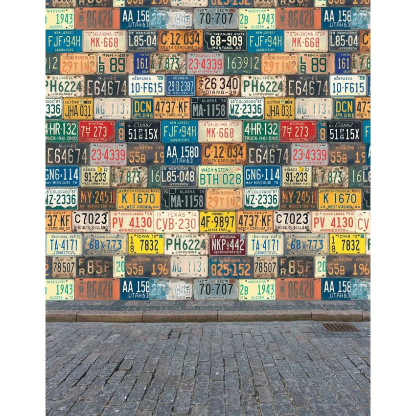 

TR Photographic Camera Backgrounds Licence Plate Wall Brick Floor Children Kids Backdrops for Photo Studio Street Backgrounds