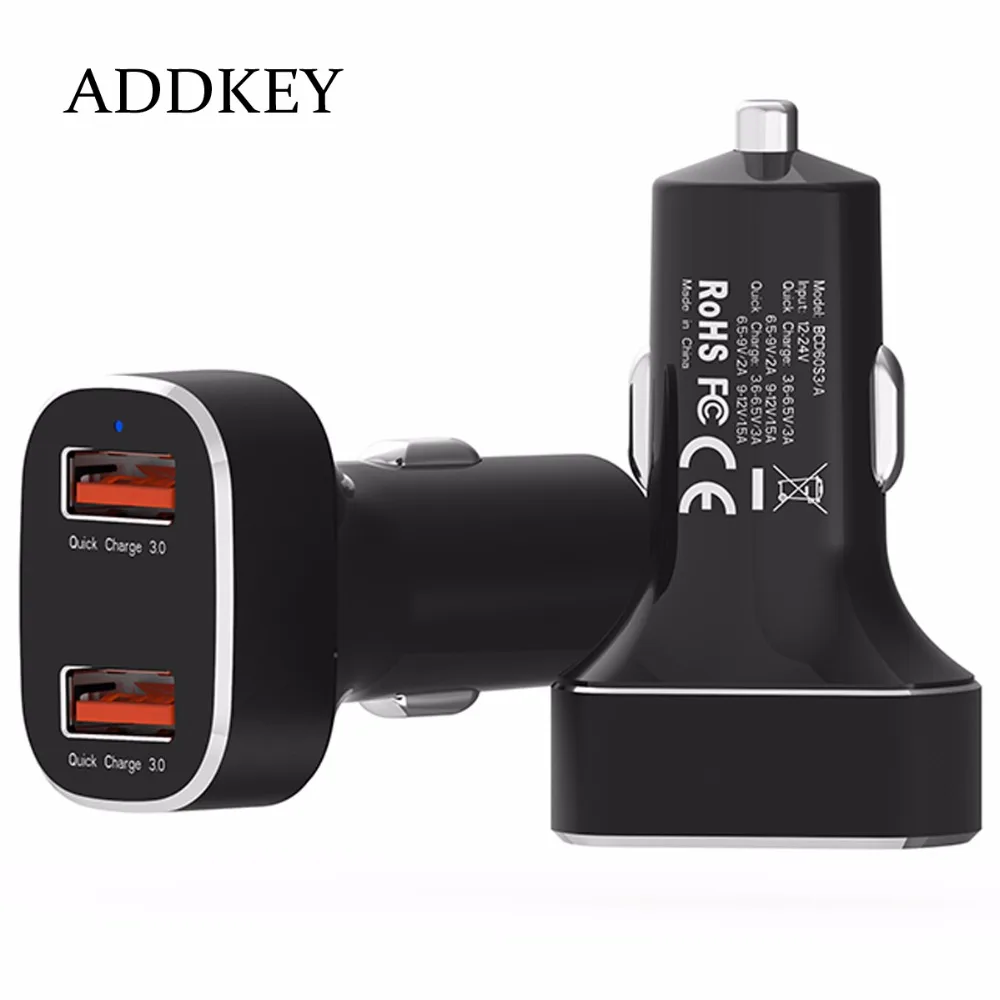 ADDKEY Qualcomm Быстрая Зарядка 3.0 Dual USB QC3.0 Автомобиля Chargehttpr Быстро зарядка для iPhone Samsung
