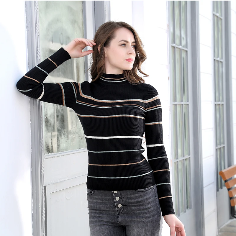 CMAZ Осень Зима Мода теплый джемпер женщин в полоску Трикотажные кофты женские
