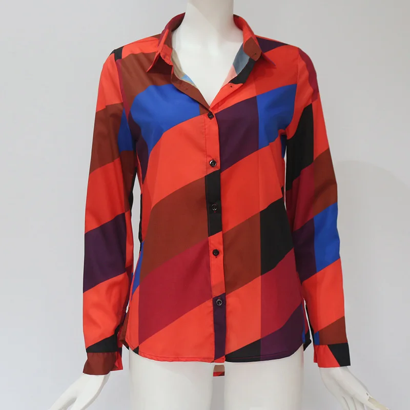 2019 Новая женская модная рубашка с лацканами Повседневная в полоску длинным