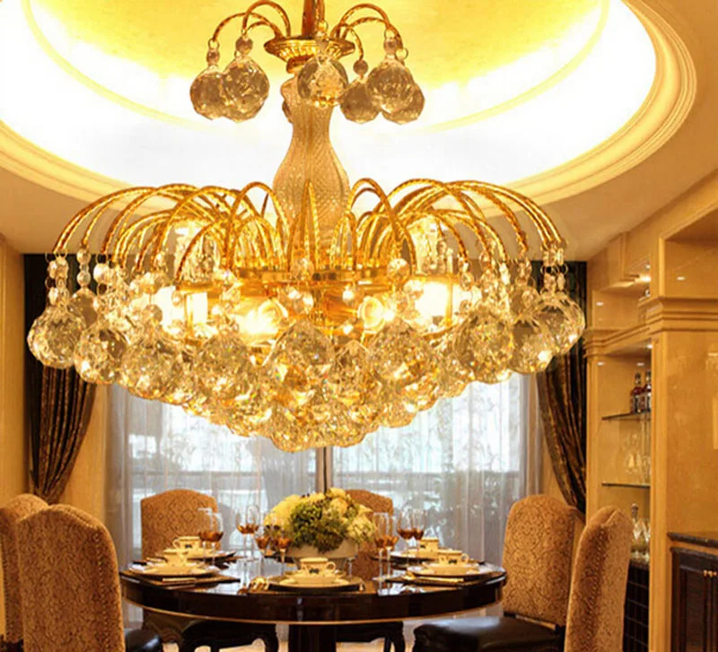 Европейская люстра золотая для ресторана с кристаллами европейский стиль лампа