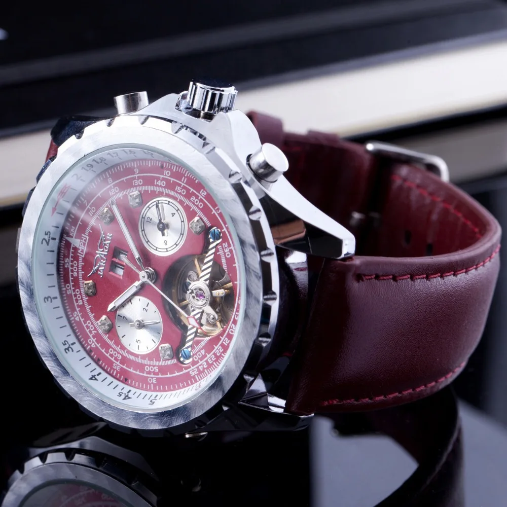 masculino Мода Элитный бренд Jaragar механические Для мужчин Часы Тахометр Tourbillon Автоматическая Дата циферблат Reloj Hombre