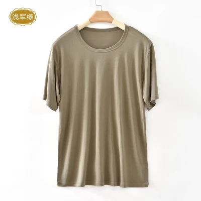 Летняя мужская шелковая футболка с коротким рукавом 100% Шелковая трикотажная