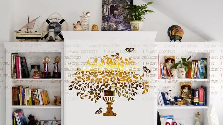 Золотая ваза цветов Хрустальная акриловая зеркальная настенная наклейка