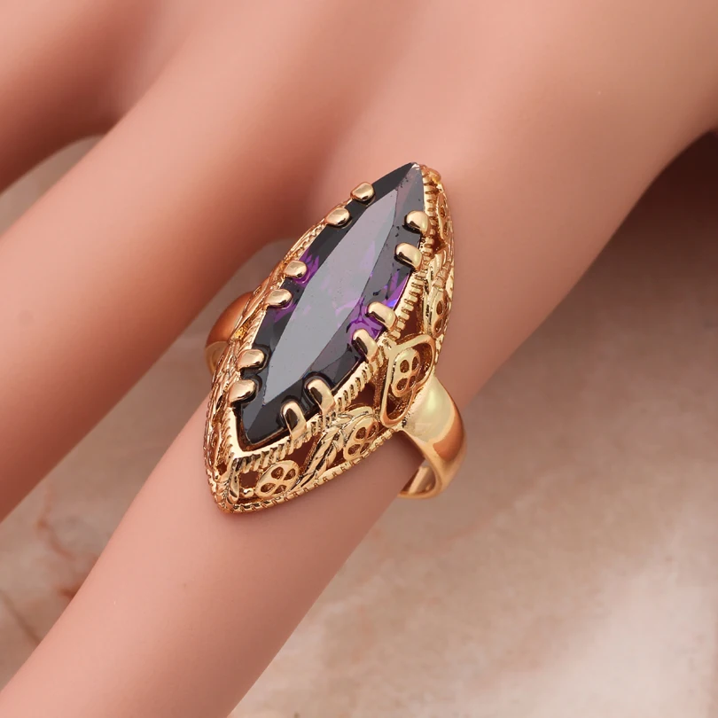 Огромные кольца для женщин 2015 фиолетовый кристалл золотой тон Элегантный Циркон