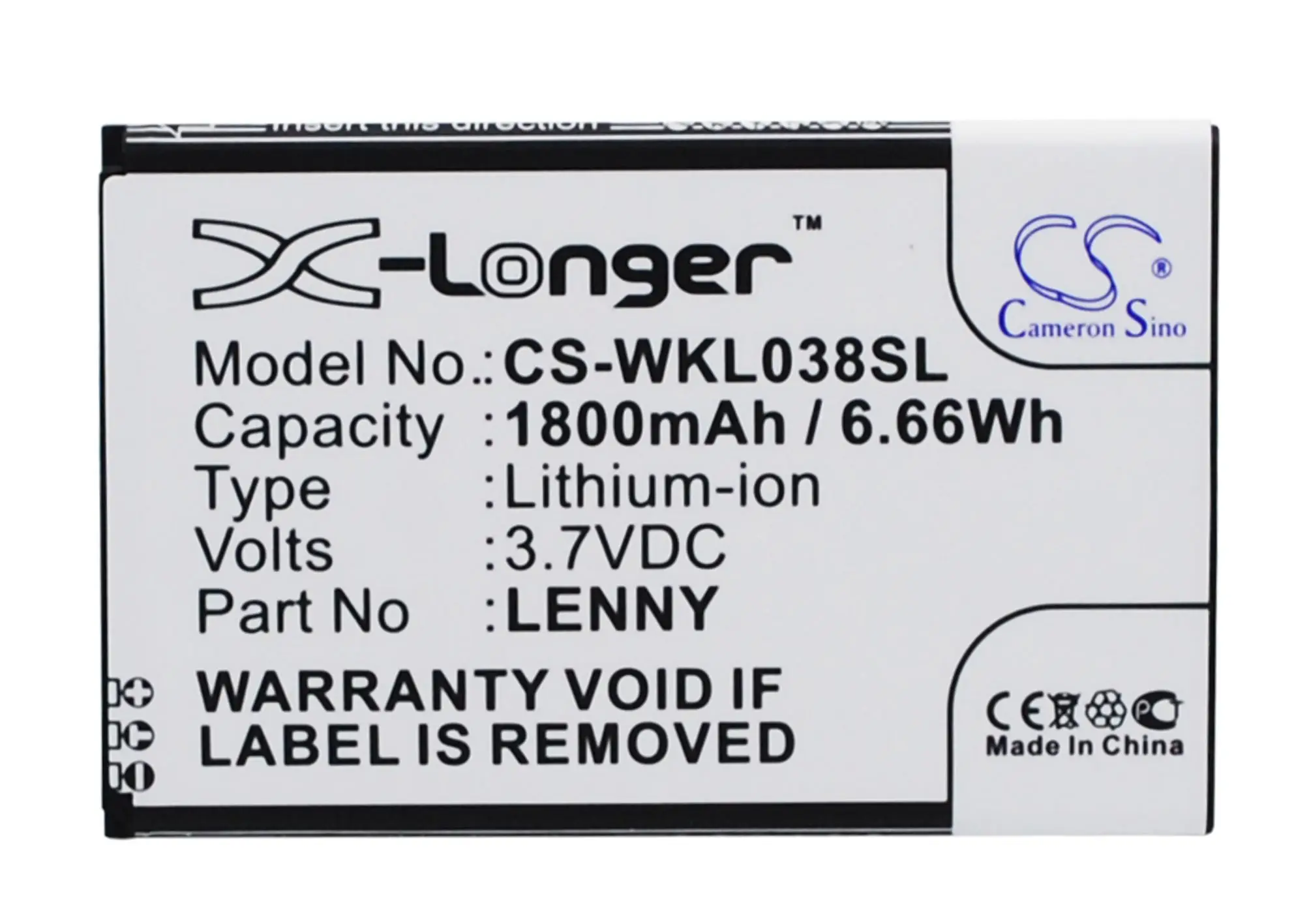 Аккумулятор Cameron Sino 1800 мАч LENNY для Wiko B0386126 LENNY|1800mah battery|cameron sinobatterie wiko lenny |