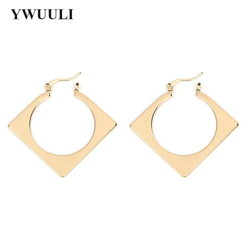 Простые креативные медные круглые квадратные серьги-гвоздики для женщин