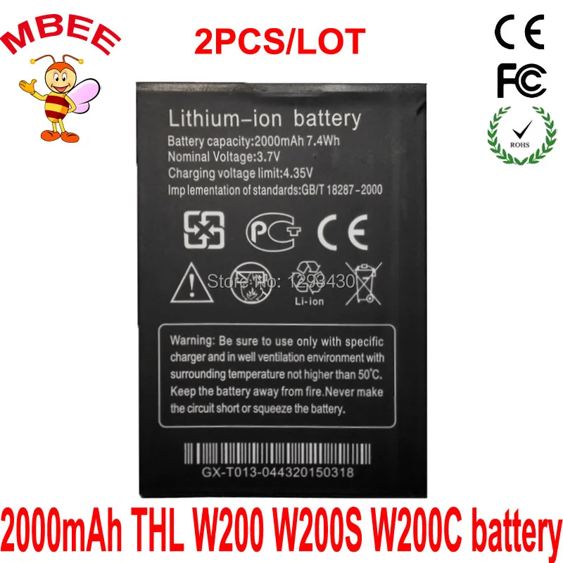 

Оригинальный аккумулятор THL W200 W200S W200C, 2 шт./лот, 2000 мАч, аккумулятор, аккумулятор, внешняя батарея для сотового телефона