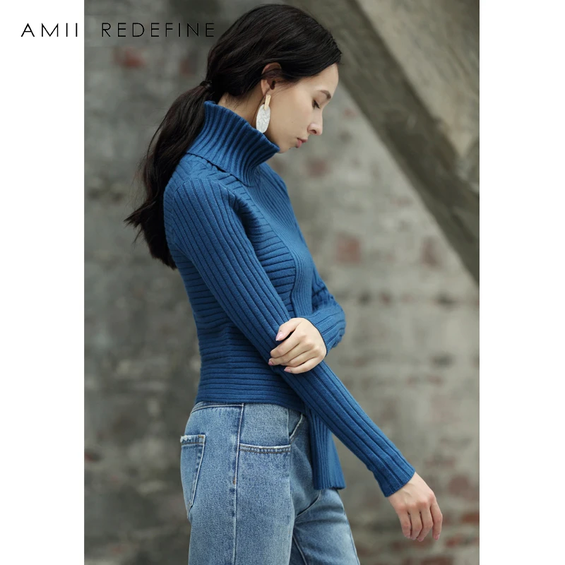 Amii Redefine Casual Knitted Turtleneck Sweater Women Autumn Winter 2018 Office Solid Pullovers Elastic Slim Female Sweaters | Женская