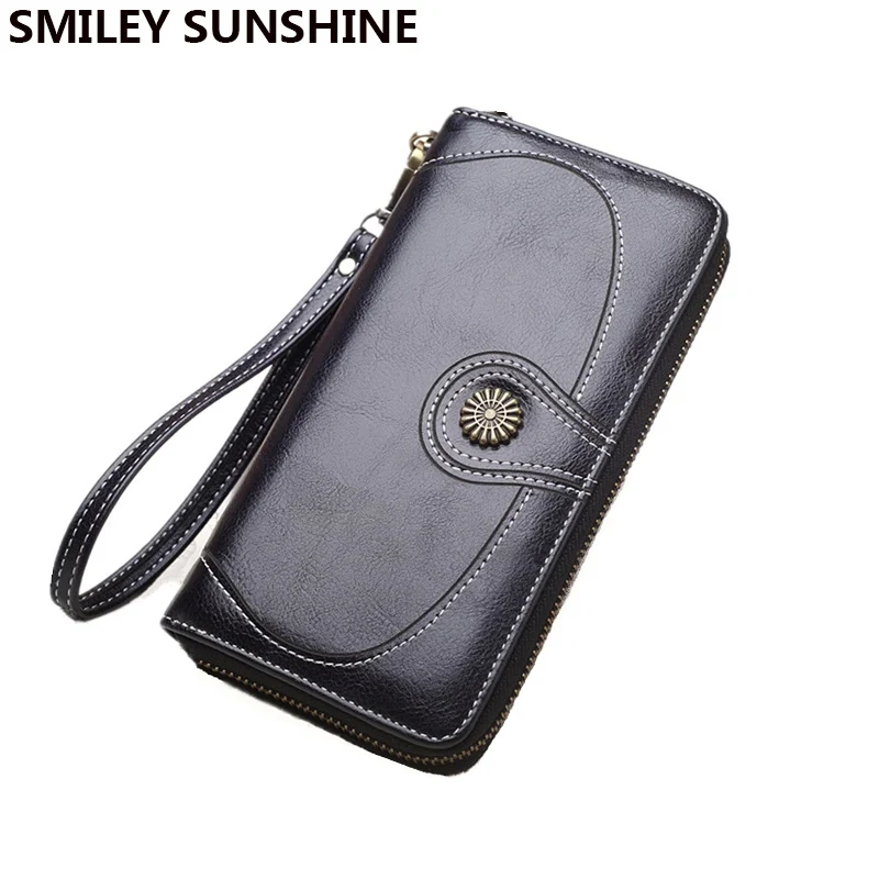 2018 винтажные кожаные женские кошельки с ремешком на запястье длинный женский