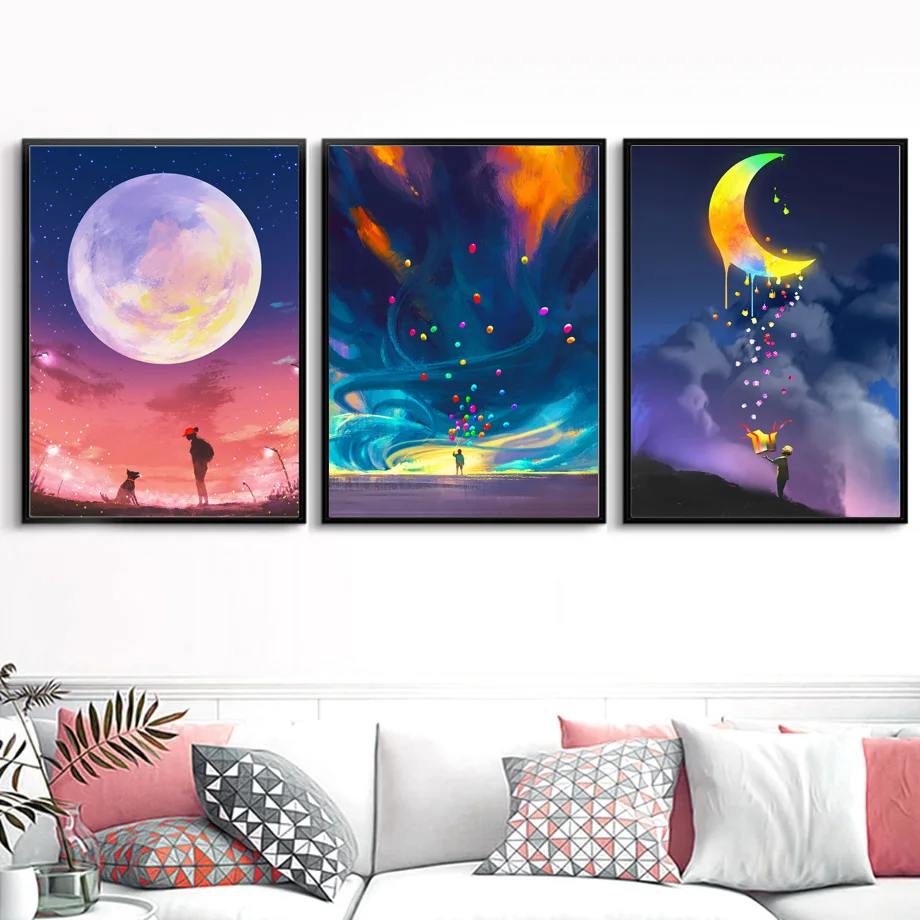Картина на холсте с изображением Луны звездного неба скандинавские абстрактные