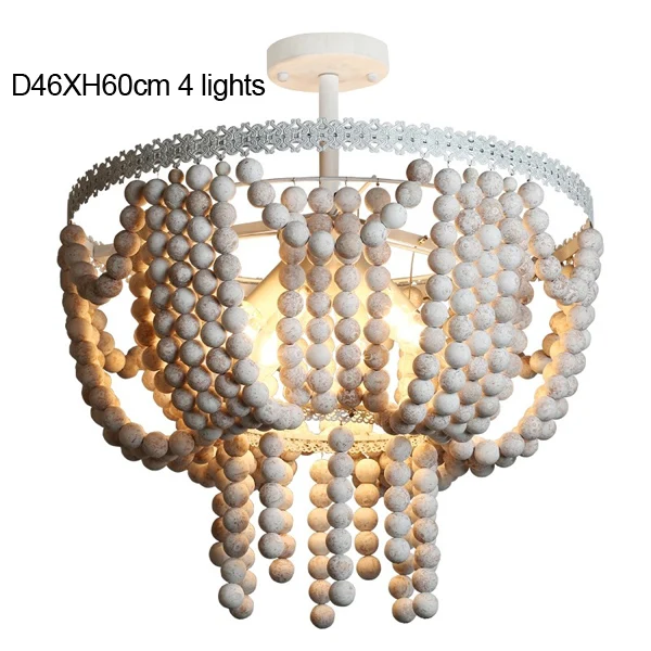 D46XH60cm 4 lights Винтажная/белая/деревянная/бисерная люстра, французская/полусмывная/кухонная люстра, освещение/спальня/кухня/коридор/Детская комната - Цвет абажура: D46XH60cm 4 lights