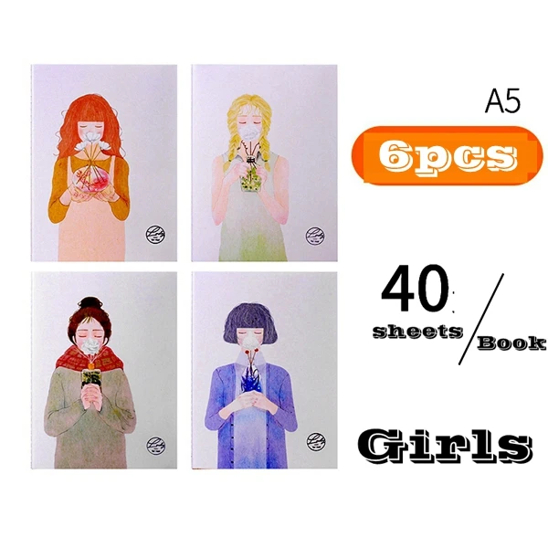 6 шт./лот Deli A5(210x148 мм) B5(250x175 мм) шовная книга записная книжка мультяшная обложка книги студенческие Детские блокноты s - Цвет: A5-40-Girls
