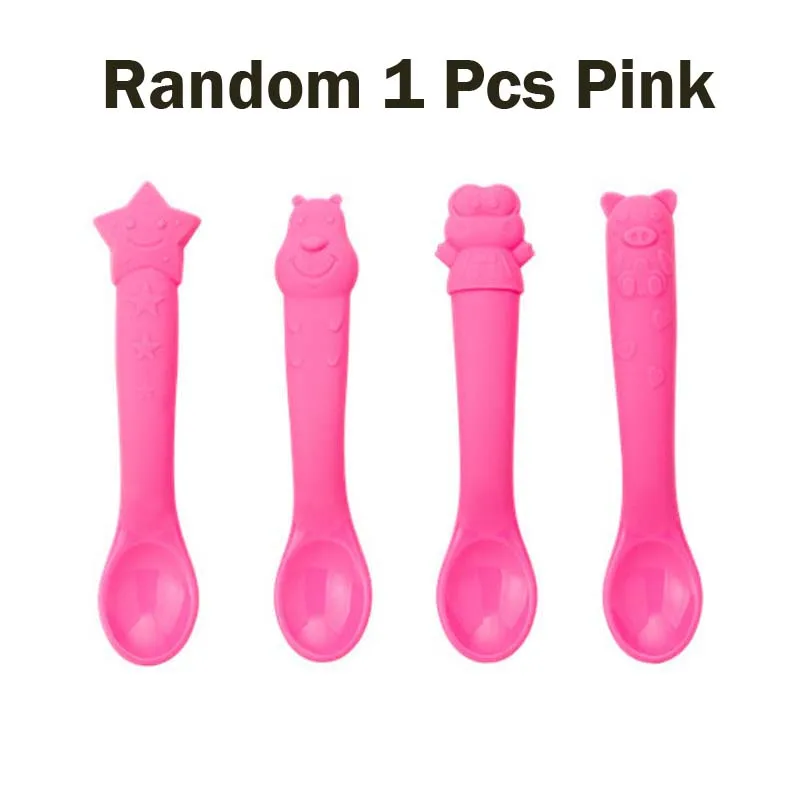 Random 1 Pink Spoon Детские миски, тарелки, посуда, детский пищевой контейнер, столовые приборы, чашки для кормления детей, силиконовая Подающая пластина для детей - Цвет: Random 1 Pink Spoon
