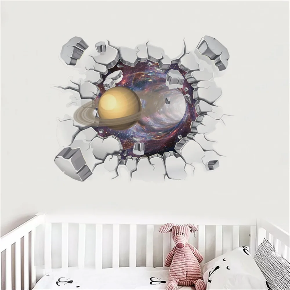 Космическая планета звезды 3D окно плакат сломанная стена Креативные украшения