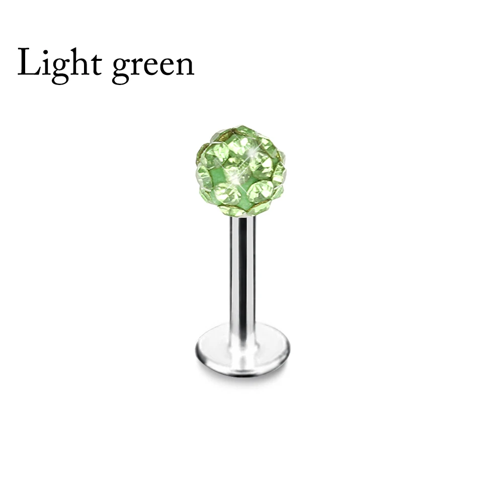 light green 1 шт., 4 мм, роскошные серьги-гвоздики из нержавеющей стали с хрустальным шариком, серьги-гвоздики, пирсинг для губ, подарок, толщина 1,2 мм, акция, многоцветный - Окраска металла: light green