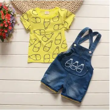 yellow Комплекты одежды для маленьких мальчиков летние Товары для малышей bebe, хлопковые топы+ шорты-комбинезон комплект из 2 предметов одежда для малышей - Цвет: yellow