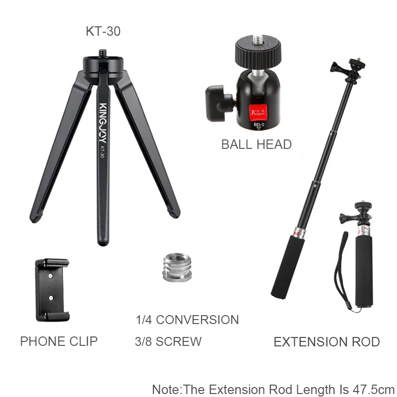 KINGJOY Officia KT-30/50 мини-штатив Камара для телефона Алюминий стоят все модели видео держатель Stativ мобильный Гибкий цифровой DSLR - Цвет: KT-30 Package 2
