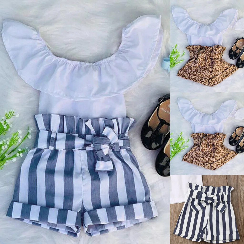 Perimedes/2019 г. Летние комплекты одежды в полоску для девочек детская футболка
