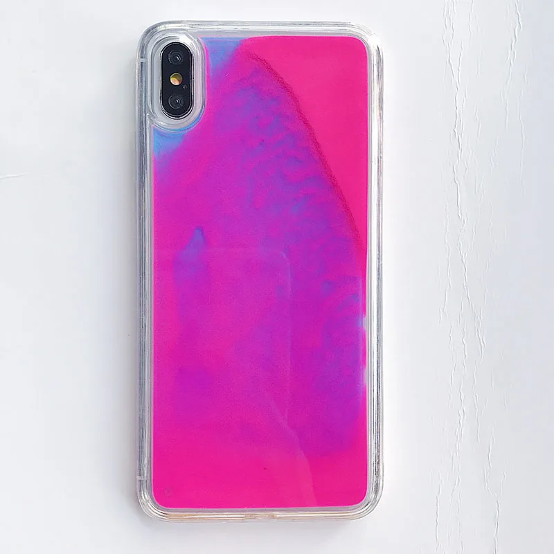 Светящийся неоновый песок сплошной цвет чехол для телефона для iPhone XR XS max X 6 7 8 plus светится в темноте Жидкий блеск зыбучий песок задняя крышка