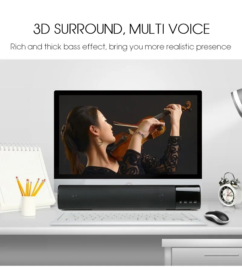 TOPROAD большая мощность 10 Вт HIFI Портативный беспроводной Bluetooth динамик стерео Саундбар TF FM USB Сабвуфер Колонка для компьютера ТВ телефона