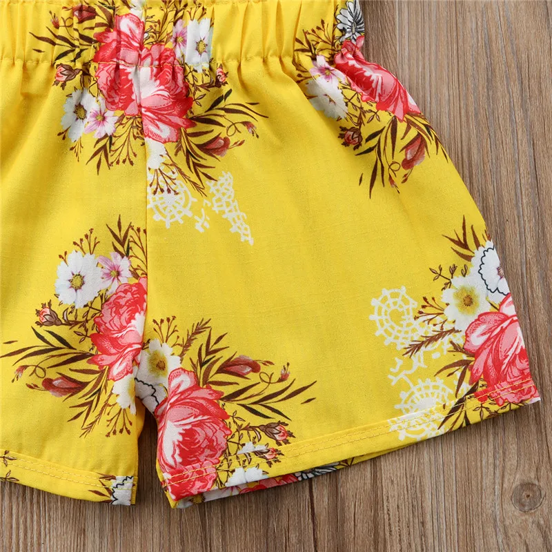 Emmababy Summer Cute Kids 2pcs Clothes Toddler Baby Girl Floral Ruffled Off shoulder Top Vest+Shorts Outfits Set | Детская одежда и