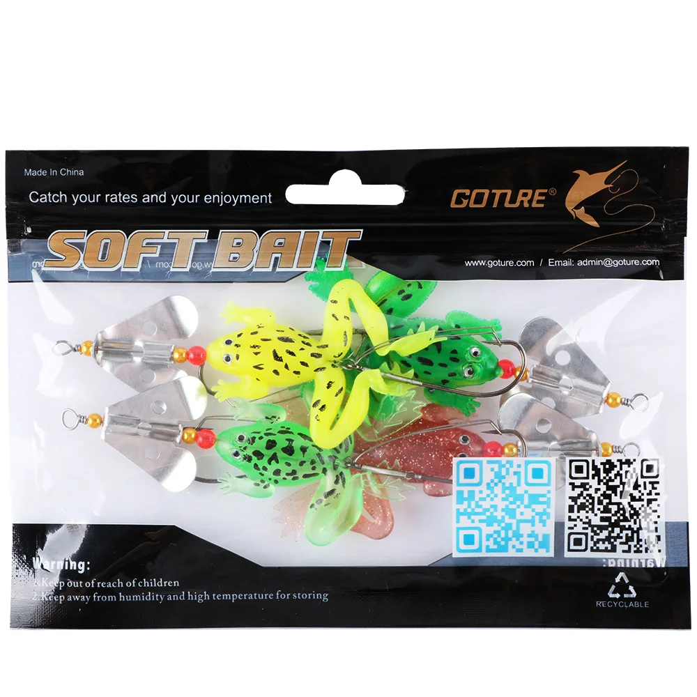 Goture 4 шт. рыболовных мягких блесна в виде лягушки Buzzbaits искусственные силиконовые
