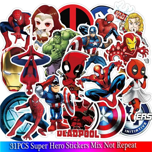 B31-5 31 шт. супер герой наклейки Marvel персонажи фильмов стикер для DIY багаж ноутбук скейтборд мотоцикл аниме стикер - Цвет: B31-5