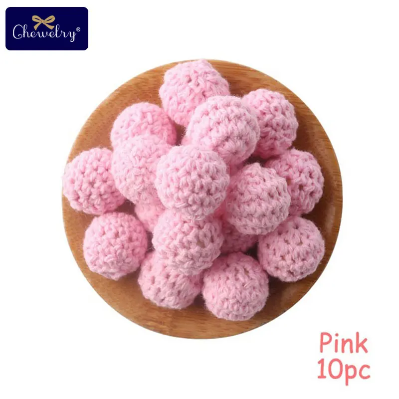 Pink Crochet Beads 10 шт. круглый деревянный Прорезыватель для зубов крючком жевательные, бусины зуб кормящих Цепочки и ожерелья прорезывания зубов детские бусы Прорезыватель для зубов свободные шарики для детей Товары - Цвет: Pink Crochet Beads