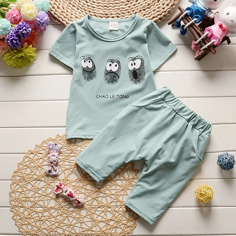 Высокое качество 2017 Лето Детские Хлопок Одежды Наборы Мальчики Девочки Костюмы