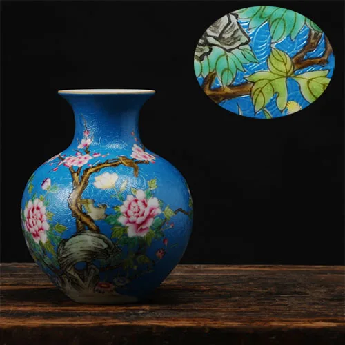 Антикварная эмалированная фарфоровая ваза расписанные вручную цветы коллекция