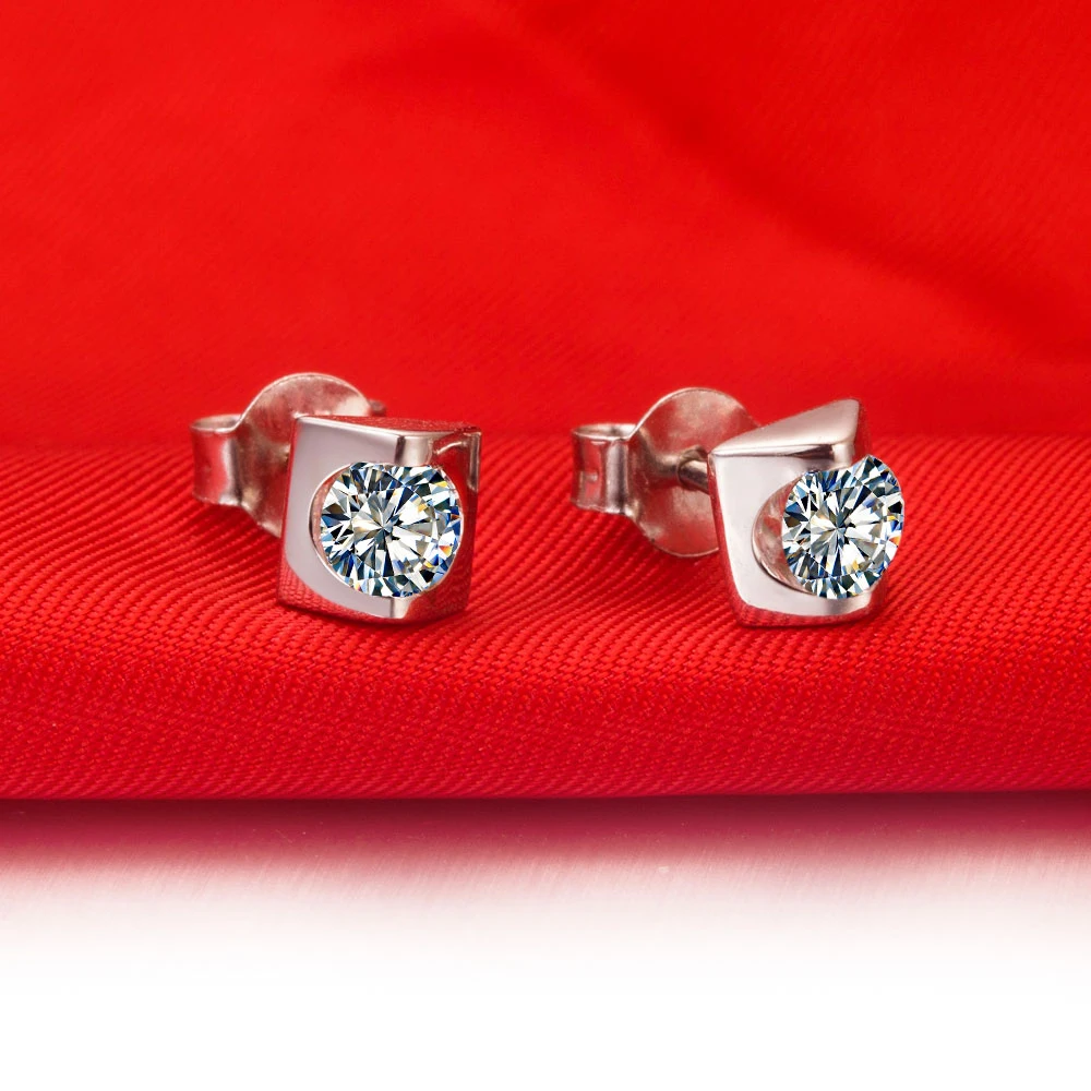 0.3Ct Round Cut Certified NSCD lovely Diamond Stud Earring Genuine 925 Sterling Silver Platinum Plated Girfriend Gift | Украшения и