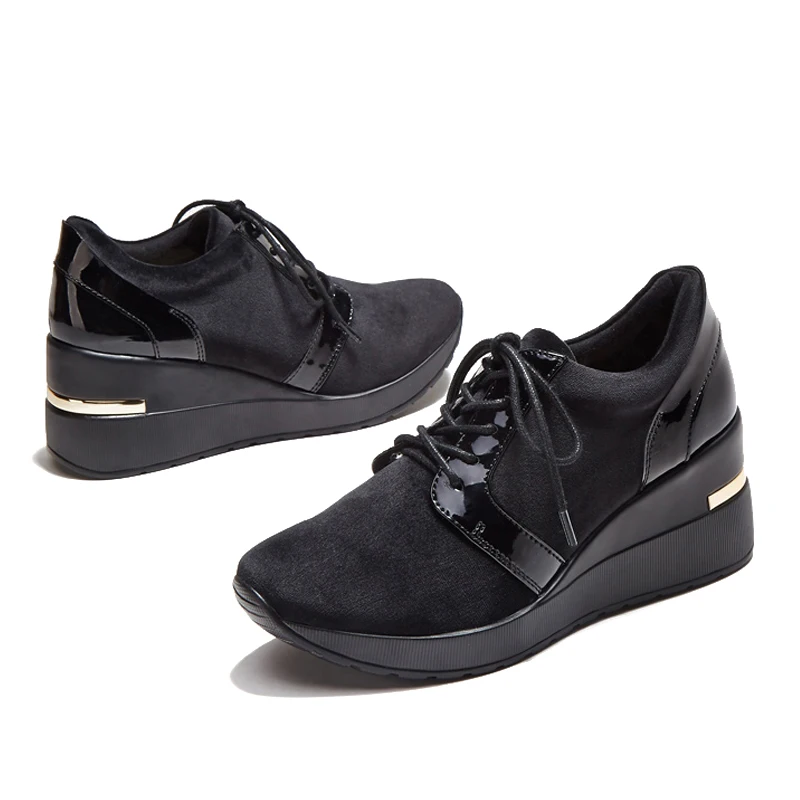 KOREDUO Designer Women cow suede Ankle Boots Female High Top Platform Lace up Wedge heels Sneakers Casual Shoes Bottes mw | Обувь