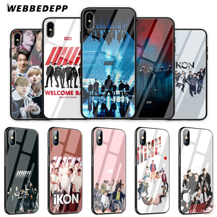 WEBBEDEPP Ikon Kpop Tempered Glass Phone Case for Apple iPhone XS Max XR X 8 7 6S Plus 5S SE | Мобильные телефоны и