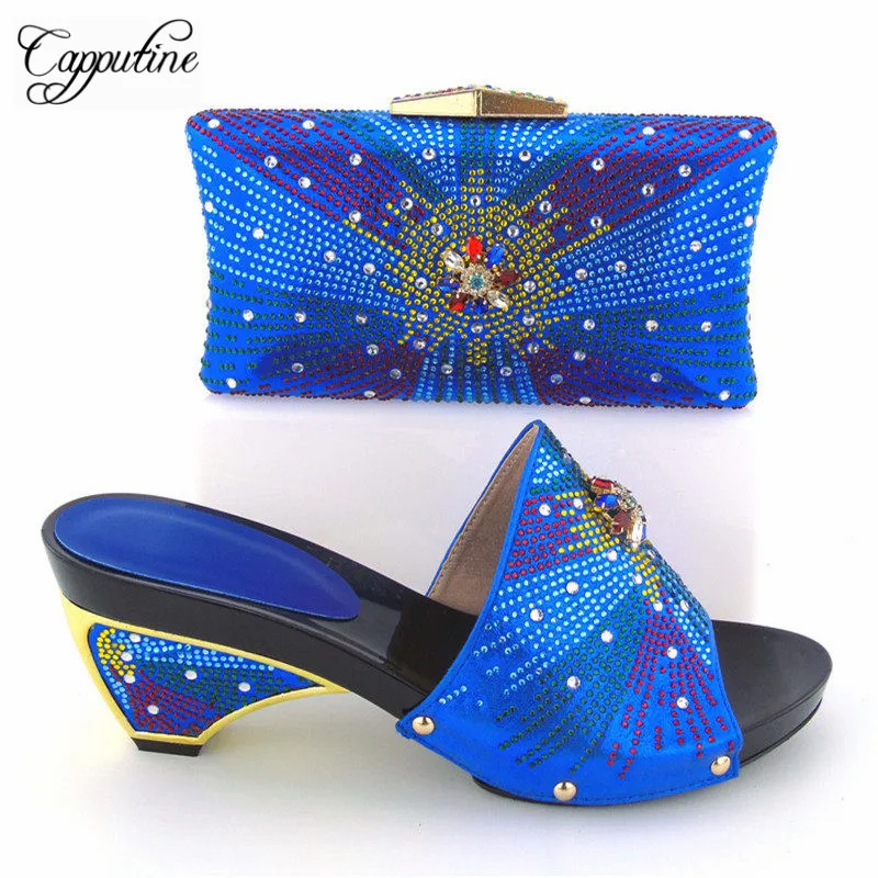 Итальянский дизайн со стразами Обувь и сумка в комплекте новая модная обувь на