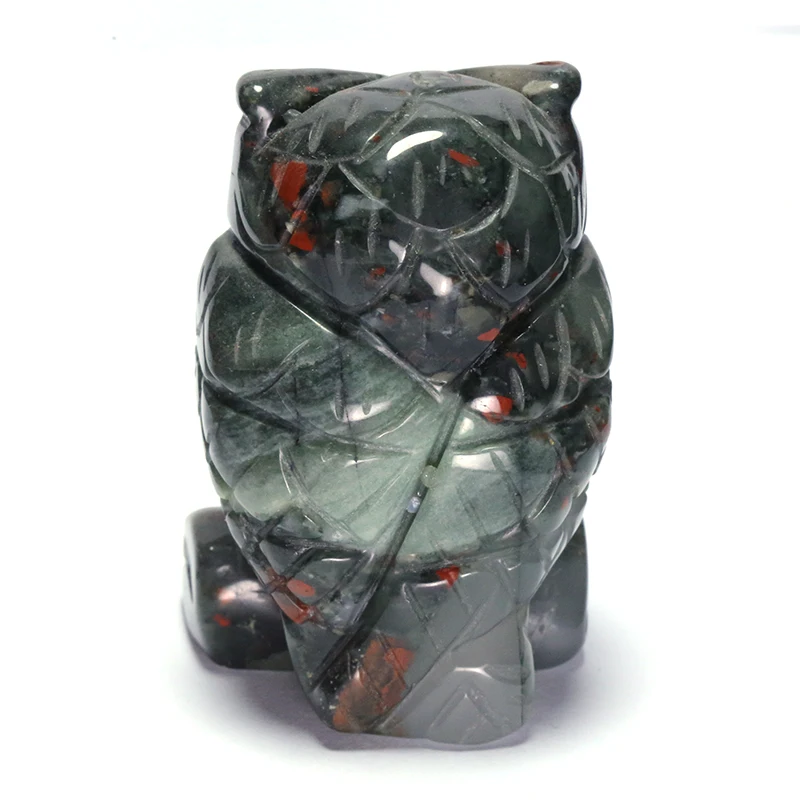 Bloodstone Owl Statue Handmade Powder Crystal Stone Animal Carved Eagle Crafts Realistic Healing Decor Home Ornament Art | Дом и сад