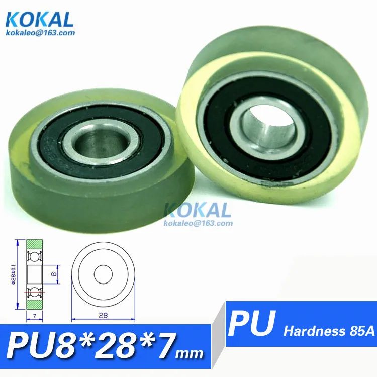 [PU0828 7] 10 шт. полиуретановые 608RS резиновые шарикоподшипники мягкие pulleyl 8*28*7 мм