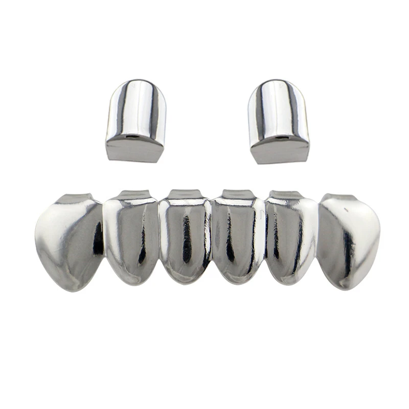 Silver E Хип-хоп ЗУБЫ Grillz набор золото серебро Топ и Bootom Groll Зубы вампира Панк зубы грили Косплей зубы колпачок Хэллоуин ювелирные изделия R40 - Окраска металла: Silver E