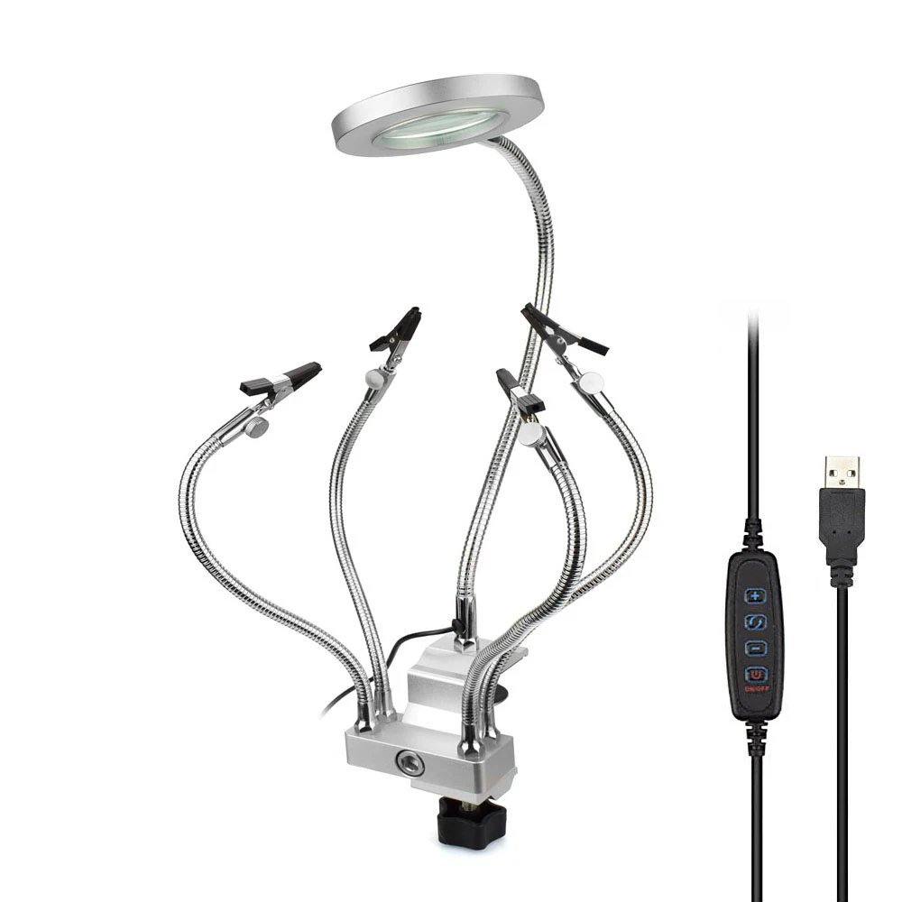 SN5USB-W NEWACALOX тиски, стол, зажим, держатель паяльника, паяльная станция, печатная плата, приспособление, Рука помощи с 2 гибкими ручками, лупа - Цвет: SN5USB-W